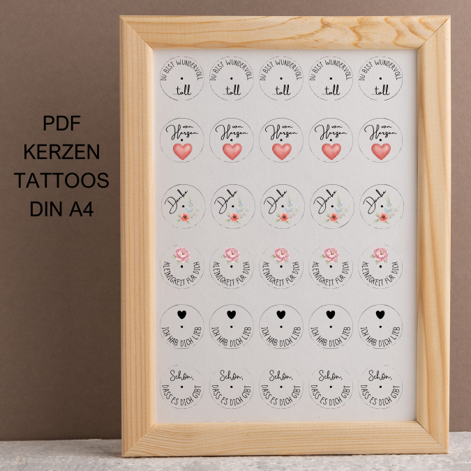 PDF Kerzen Tattoo Vorlage für Teelichter Neutrale Anlässe Danke Kleinigkeit A4 Kerzentattoos Wasserschiebefolie Kerzensticker DIGITALE DATEI