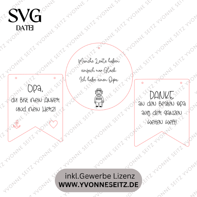 SVG Laserdatei Holzscheibe Wimpel 3er Set Opa Großvater Bester Opi Vatertag Familie Geschenkidee Großeltern SVG Datei Männer Mann UrOpa – Bild 2