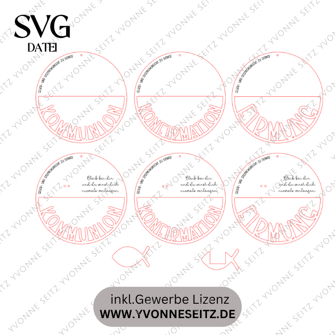 SVG Laserdatei 6er Set Kränze für Kommunion Konfirmation Firmung Geldgeschenk mit Fisch zum füllen mit Blumen oder Geldgeschenk SVG-Datei – Bild 2