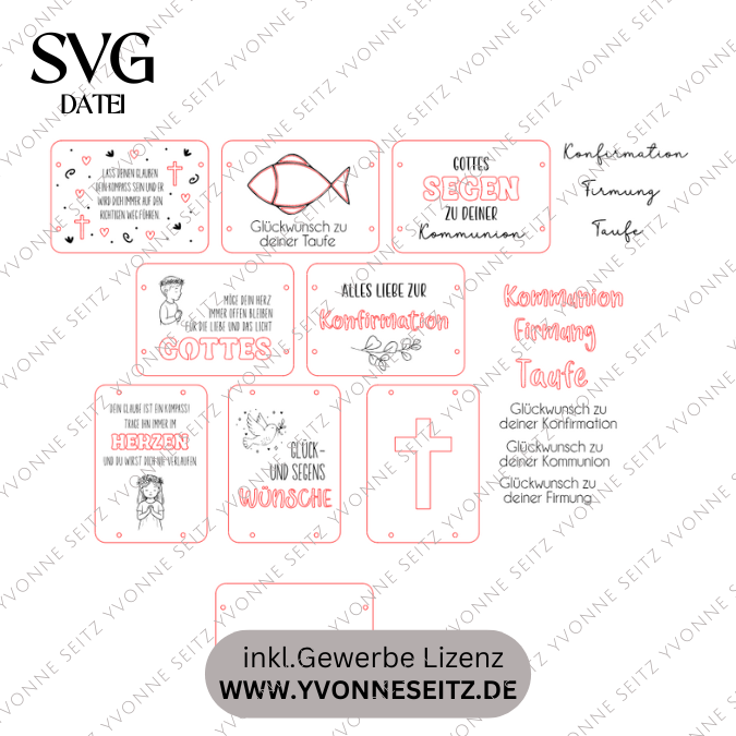 SVG Laserdatei Geldgeschenk Verpackung für Geld 8 Designs Kirchlich Taufe Konfirmation Kommunion Gutscheinkarten SVG-Datei Geldkarten – Bild 2