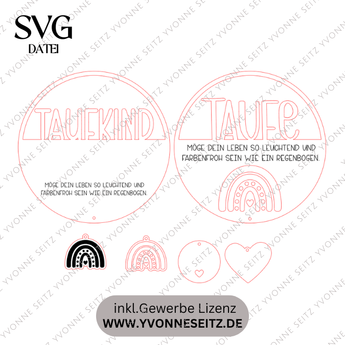 SVG Laserdatei Kranz 2 Designs inkl Sonnenfänger Anhänger Geschenk zur Taufe Kirchlich Kirche Geschenkanhänger SVG-Datei Glaube Regenbogen – Bild 2