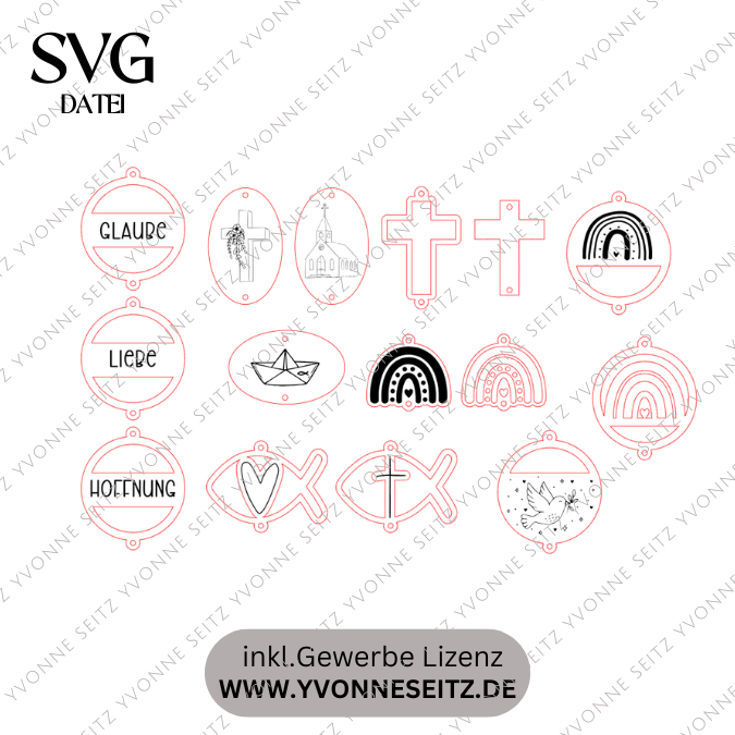 SVG Laserdatei 15 designs Sonnenfänger Kirchlich Kirche Konfirmation Kommunion Firmung Taufe Geschenk Anhänger SVG-Datei Glaube Regenbogen – Bild 2