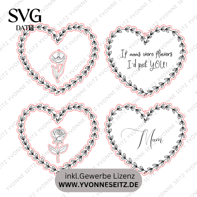 SVG Laserdatei Herzkranz mit Sonnenfänger Rose Blume Mama Muttertag englisch Anhänger Geschenkanhänger Deko Geschenkidde SVG-Datei – Bild 2