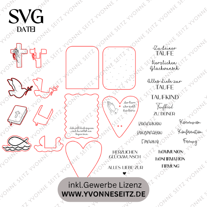 SVG Laserdatei Karten zur Taufe Konfirmation Kommunion zum füllen mit Blumen oder Geld Grußkarten SVG Datei Geldgeschenk Kirche Firmung – Bild 2