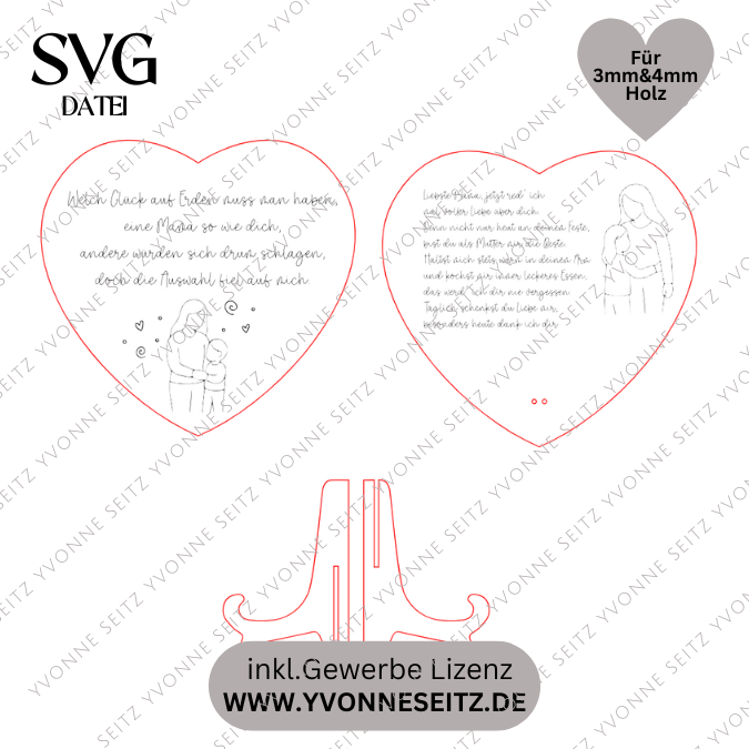 SVG Laserdatei Herz mit Gedicht zum Muttertag Mama mit Ständer für 3mm und 4mm Holz Trockenblumen Beste Mama Mutter Mami Familie SVG Datei – Bild 2