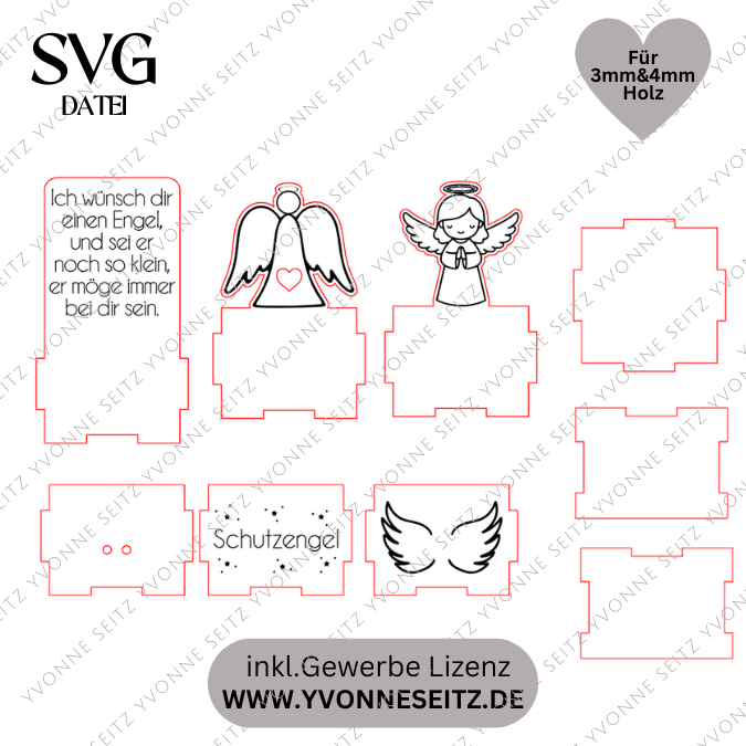 3mm und 4mm Engelbox Geschenkbox für Kleinigkeiten Schutzengel SVG Laser Datei Mama Oma Papa Freundin Geschenkidee Freudschaft Engelchen – Bild 2