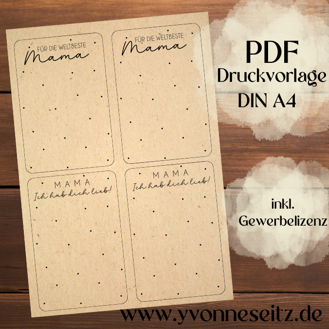 PRINT DRUCKVORLAGE PDF Verpackung für Kleinigkeiten Geschenkkarte 2 Designs Weltbeste Mama Muttertag Printable zum ausdrucken inlay Tüte