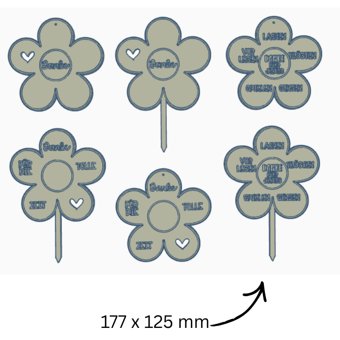 STL 3D Druck Datei 6er Blume Abschied Kindergarten Erzieherin Erzieher zum Hängen und stecken 3D-Druck Datei Abschied Kindergarten Schulkind – Bild 2
