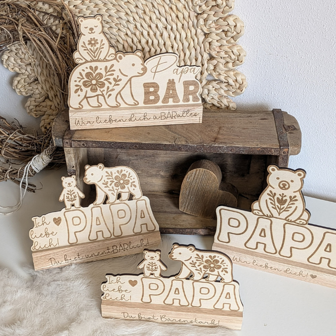 SVG Datei Vatertag Bären Klötzchen Datei Geschenkidee für Papa Mann SVG Laserdatei Lasercut Männergeschenk Mann Vater Easy sticks Papabär