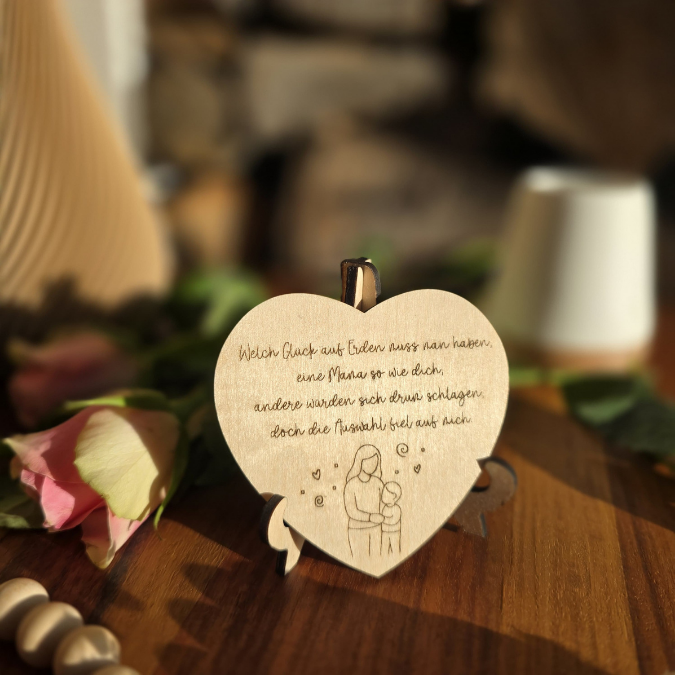 SVG Laserdatei Herz mit Gedicht zum Muttertag Mama mit Ständer für 3mm und 4mm Holz Trockenblumen Beste Mama Mutter Mami Familie SVG Datei – Bild 4