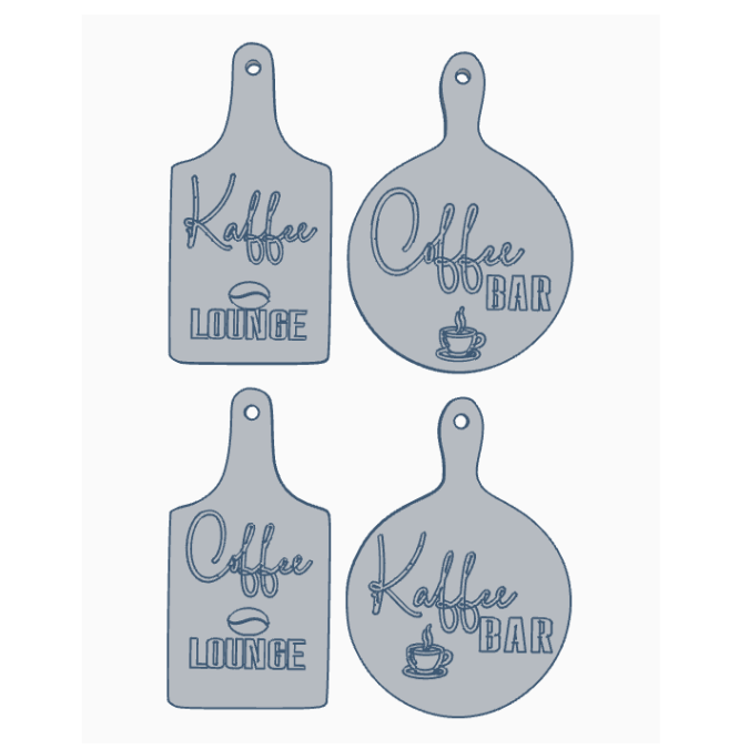 STL 3D Druck Datei Kaffee Dekobrett 4 Designs Deutsch und englisch Kaffee Liebe Kaffeelounge Kaffeebar Coffeelounge Küchendeko 3D-druck STL – Bild 2