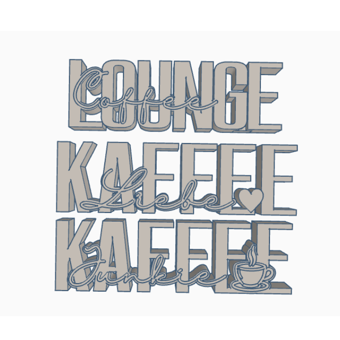 STL 3D Druck Datei Kaffee Schriftzug 3 Designs Deutsch und englisch Kaffee Liebe Coffeelounge Kaffeelounge Küchendeko 3D-druck STL – Bild 2