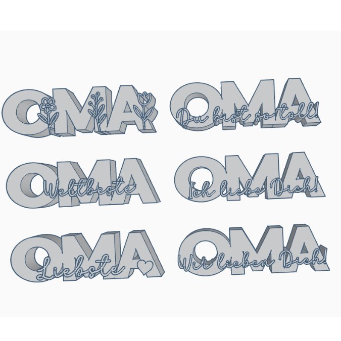 STL 3D Druck Datei 6 verschiedene Designs Oma Schriftzug 3D-Datei Muttertag Weltbeste Oma wir lieben dich Blumen Großmutter – Bild 2