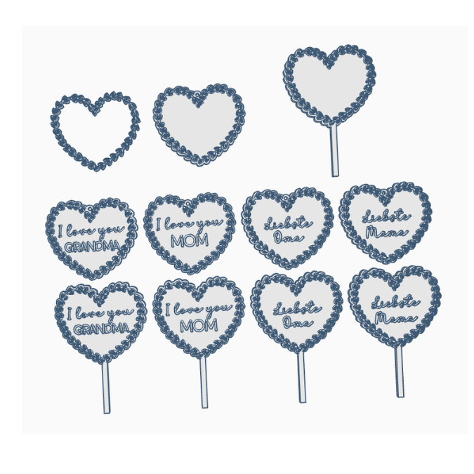 STL 3D Druck Datei 11 Designs Mama Oma Herz zum hängen und stecken inkl Blankos 3D-Datei Muttertag deutsch und englisch Herzkranz Caketopper – Bild 2