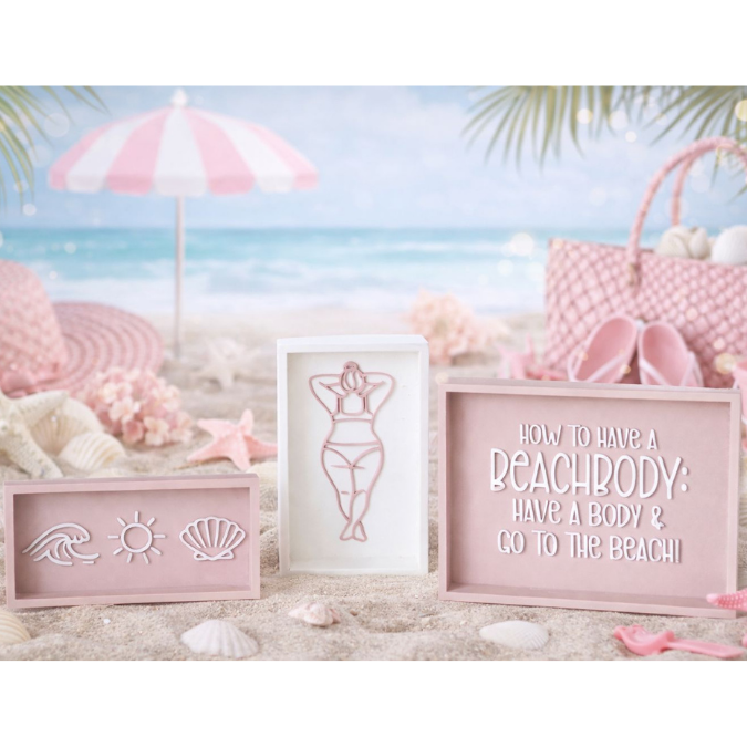 STL 3D Druck Datei 3er Set Aufsteller Bild Bilderrahmen Schild Statement How to have a beachbody 3D-Druck Datei quotes summer selbsliebe – Bild 5