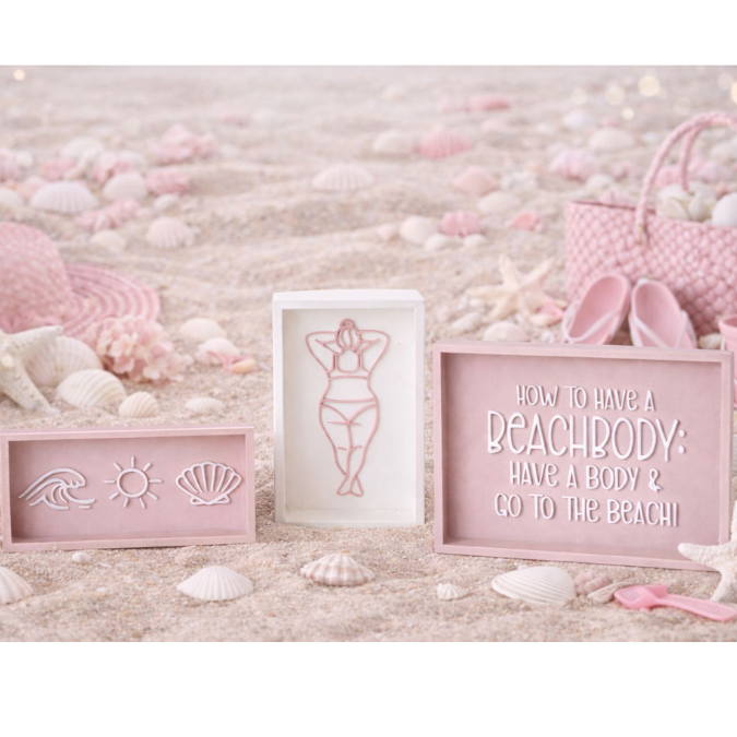 STL 3D Druck Datei 3er Set Aufsteller Bild Bilderrahmen Schild Statement How to have a beachbody 3D-Druck Datei quotes summer selbsliebe