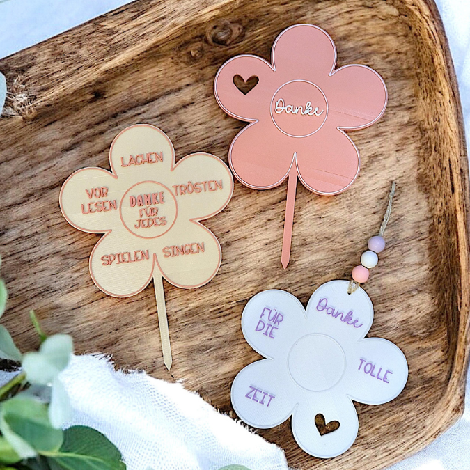 STL 3D Druck Datei 6er Blume Abschied Kindergarten Erzieherin Erzieher zum Hängen und stecken 3D-Druck Datei Abschied Kindergarten Schulkind