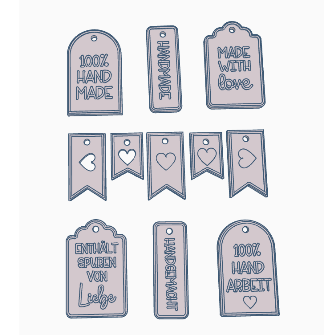 STL 3D Druck Datei Geschenkanhänger in 11 Designs Handmade DiY Geschenkidee Herzanhänger Made with love deutsch und englisch 3D-Druck Datei – Bild 2