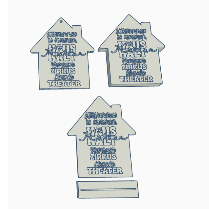 STL 3D Druck Datei 3er Set Aufsteller mit Ständern und Wanddeko Willkommen in unserem Kulturhaushalt Statement 3D-Druck Datei Haus Zirkus – Bild 2