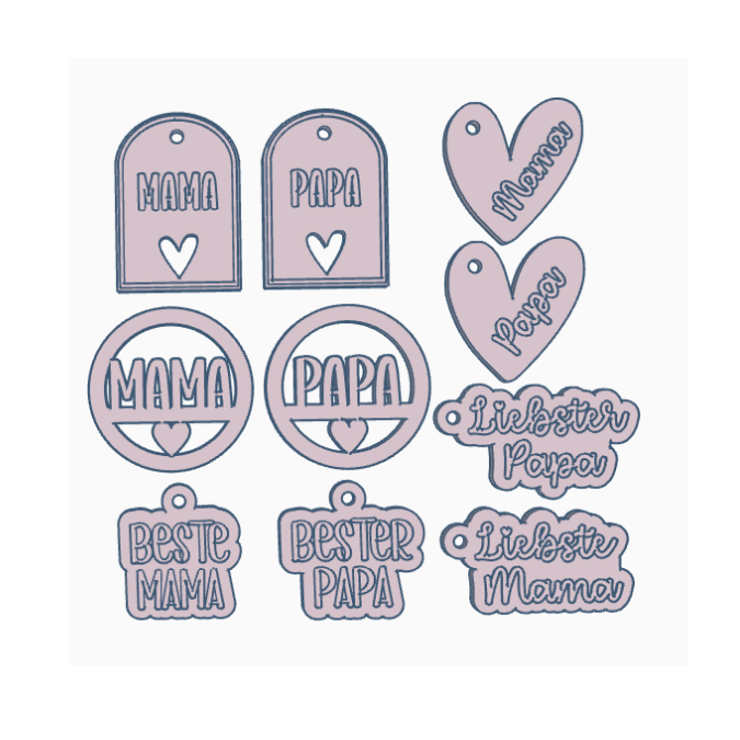 STL 3D Druck Datei Geschenkanhänger in 10 Designs Mama Papa Muttertag Vatertag Geschenkidee Herzanhänger 3D-Druck Datei – Bild 2