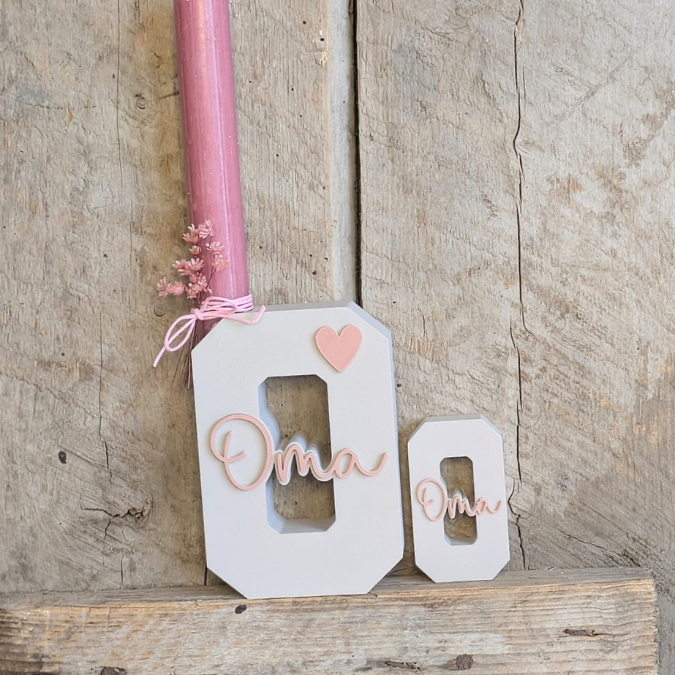 STL 3D Druck Datei Muttertag Buchstabe Statement Aufsteller O Oma 2er Set mit öffnung für Reagenzglas Blumen oder Kerze 3D-Datei – Bild 5
