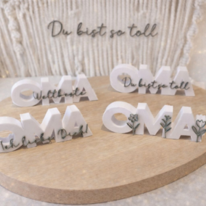 STL 3D Druck Datei 6 verschiedene Designs Oma Schriftzug 3D-Datei Muttertag Weltbeste Oma wir lieben dich Blumen Großmutter