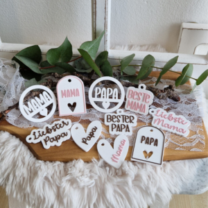 STL 3D Druck Datei Geschenkanhänger in 10 Designs Mama Papa Muttertag Vatertag Geschenkidee Herzanhänger 3D-Druck Datei