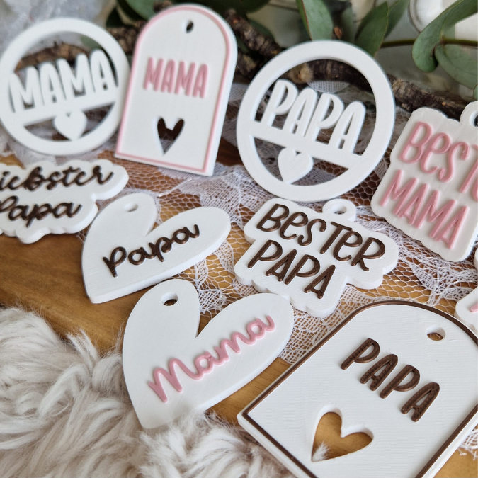 STL 3D Druck Datei Geschenkanhänger in 10 Designs Mama Papa Muttertag Vatertag Geschenkidee Herzanhänger 3D-Druck Datei – Bild 6