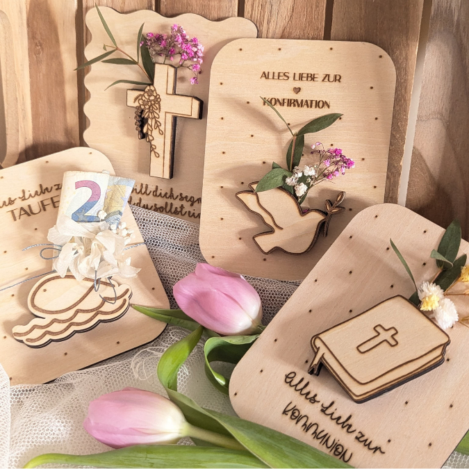 SVG Laserdatei Karten zur Taufe Konfirmation Kommunion zum füllen mit Blumen oder Geld Grußkarten SVG Datei Geldgeschenk Kirche Firmung – Bild 14