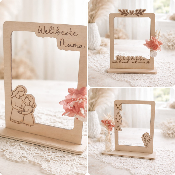 SVG Laserdatei 6 Designs Bilderrahmen Muttertag Mama mit Ständer für 3mm und 4mm Holz Beste Mama Mutter Mami Familie SVG Datei – Bild 6