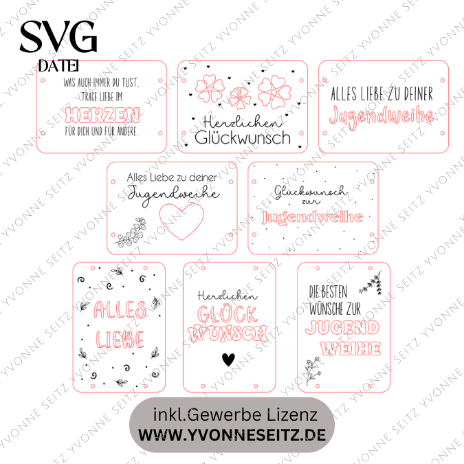 SVG Laserdatei Geldgeschenk Verpackung für Geld 8 Designs Jugendweihe Gutscheinkarten SVG-Datei Geldkarten Glückwunsch Geldverpackung – Bild 2