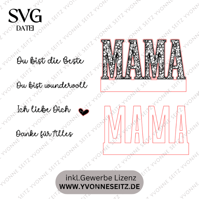 SVG Laserdatei Klötzchenschrift Mama Floral Muttertag Klötzchendatei Easy Sticks SVG Datei Mami – Bild 2