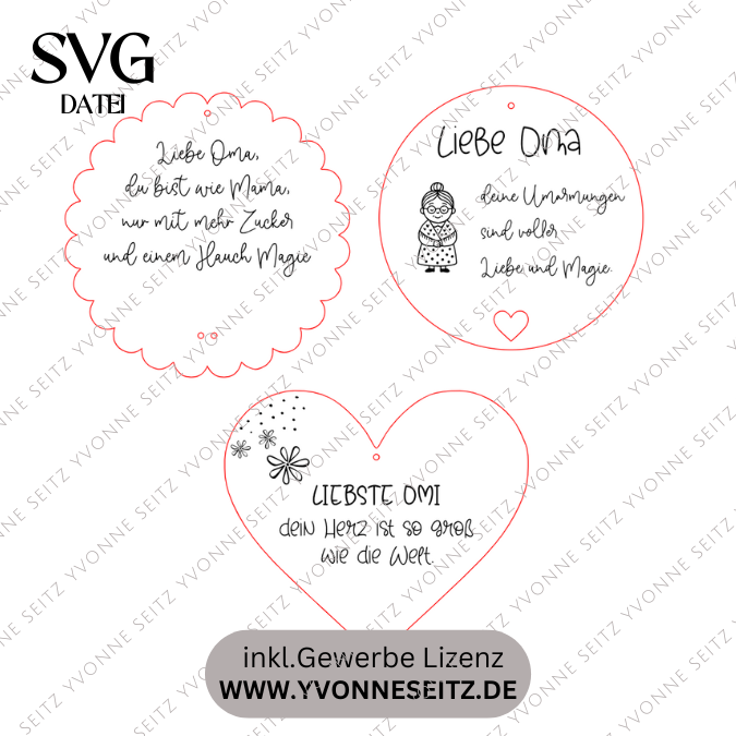 SVG Laserdatei Holzscheiben 3er Set Oma Großmutter Beste Omi Muttertag Familie Geschenkidee Oma SVG Datei – Bild 2