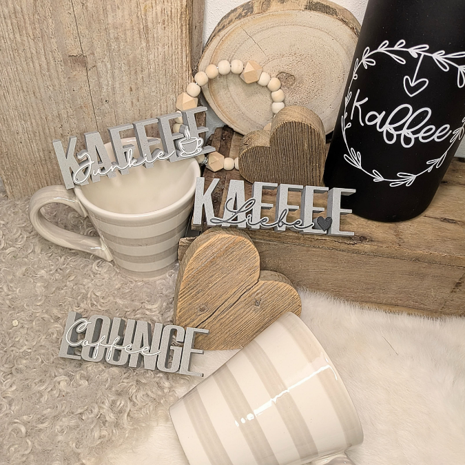 STL 3D Druck Datei Kaffee Schriftzug 3 Designs Deutsch und englisch Kaffee Liebe Coffeelounge Kaffeelounge Küchendeko 3D-druck STL – Bild 3