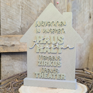 STL 3D Druck Datei 3er Set Aufsteller mit Ständern und Wanddeko Willkommen in unserem Kulturhaushalt Statement 3D-Druck Datei Haus Zirkus