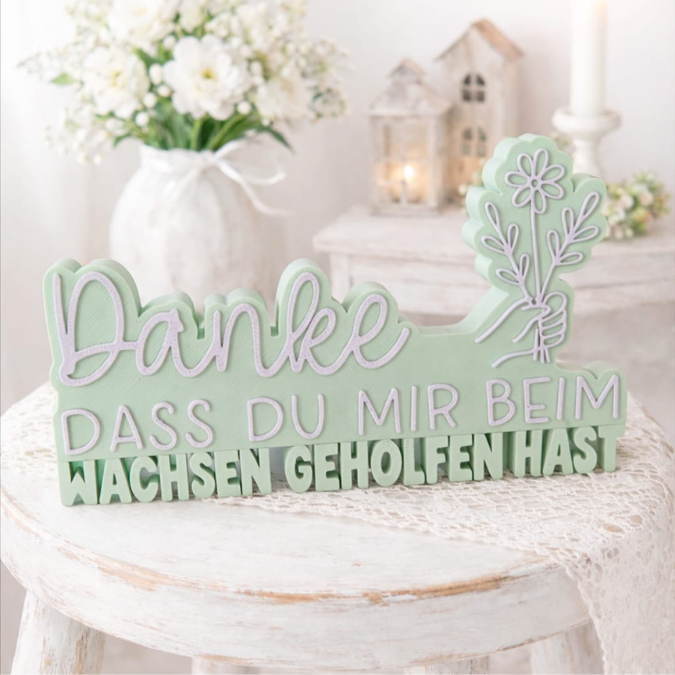 3D Druck Datei STL 2er Set Kindergartenabschied Danke dass du mir / uns beim wachsen geholfen hast Aufsteller 3D-Druck Datei Erzieherin – Bild 3