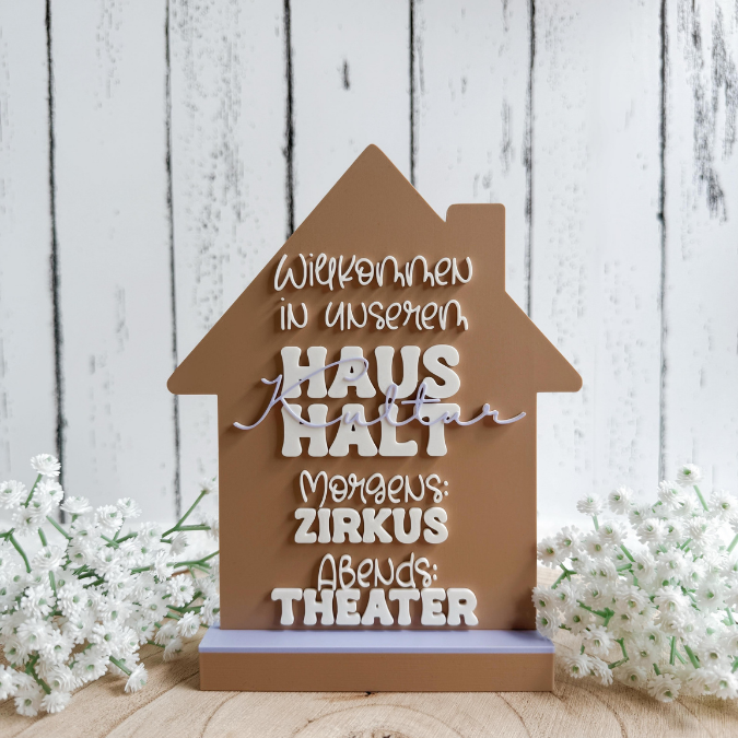 STL 3D Druck Datei 3er Set Aufsteller mit Ständern und Wanddeko Willkommen in unserem Kulturhaushalt Statement 3D-Druck Datei Haus Zirkus