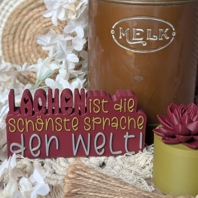 STL 3D Druck Datei Aufsteller Schriftzug Statement "Lachen ist die schönste Sprache der Welt" 3D-Druck Datei Quote Spruch positiv – Bild 3