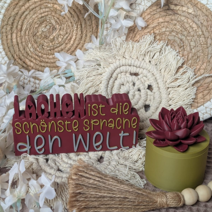 STL 3D Druck Datei Aufsteller Schriftzug Statement "Lachen ist die schönste Sprache der Welt" 3D-Druck Datei Quote Spruch positiv – Bild 11