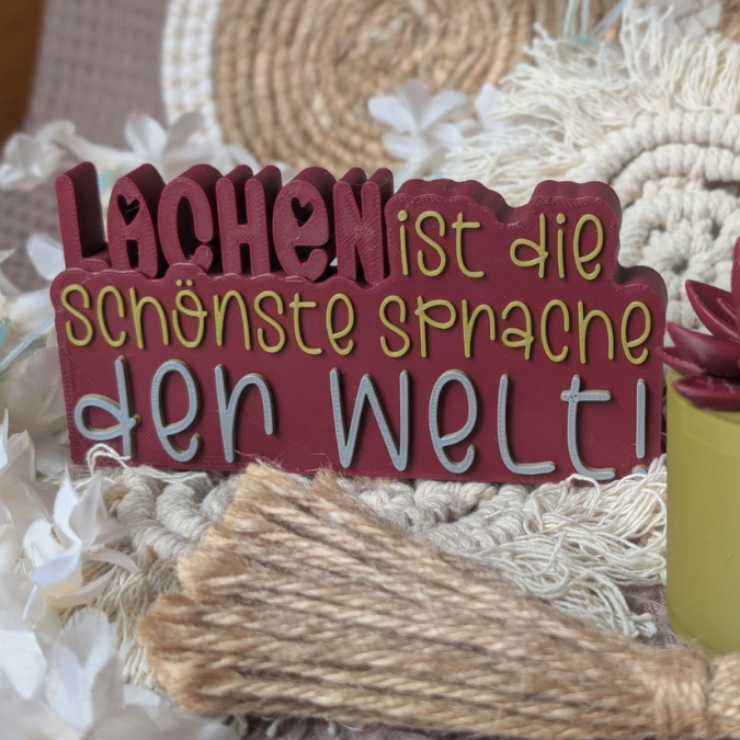 STL 3D Druck Datei Aufsteller Schriftzug Statement "Lachen ist die schönste Sprache der Welt" 3D-Druck Datei Quote Spruch positiv – Bild 7