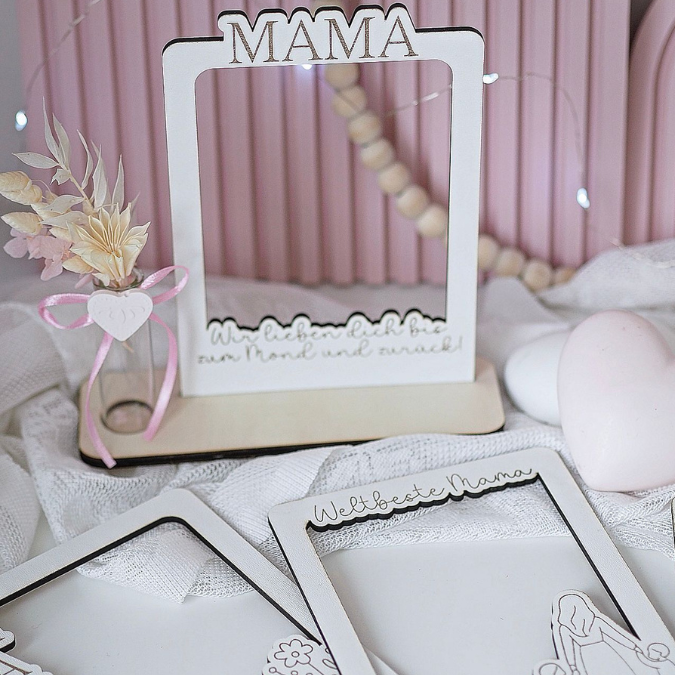 SVG Laserdatei 6 Designs Bilderrahmen Muttertag Mama mit Ständer für 3mm und 4mm Holz Beste Mama Mutter Mami Familie SVG Datei – Bild 21