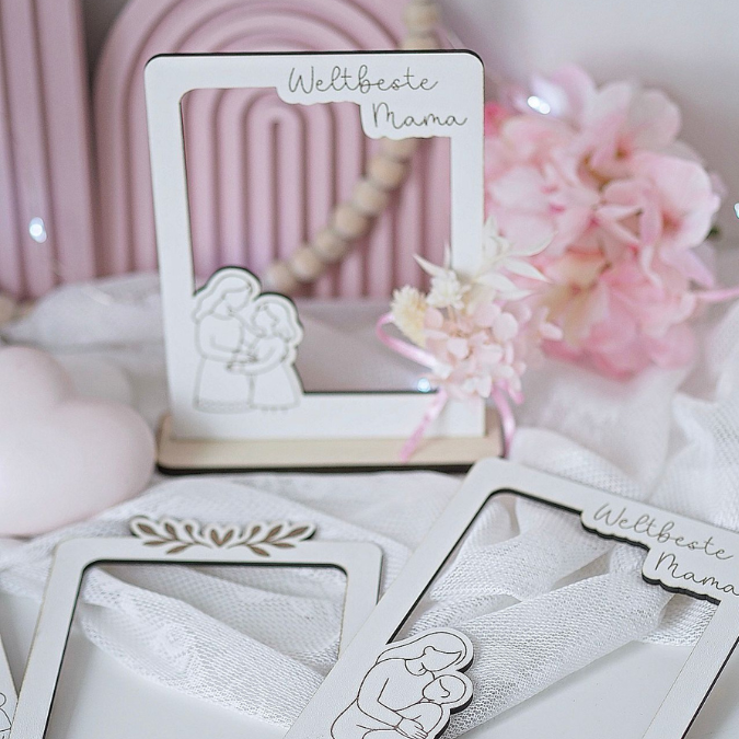 SVG Laserdatei 6 Designs Bilderrahmen Muttertag Mama mit Ständer für 3mm und 4mm Holz Beste Mama Mutter Mami Familie SVG Datei – Bild 9