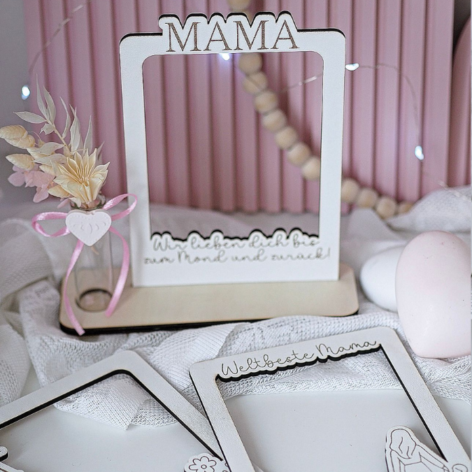 SVG Laserdatei 6 Designs Bilderrahmen Muttertag Mama mit Ständer für 3mm und 4mm Holz Beste Mama Mutter Mami Familie SVG Datei – Bild 12