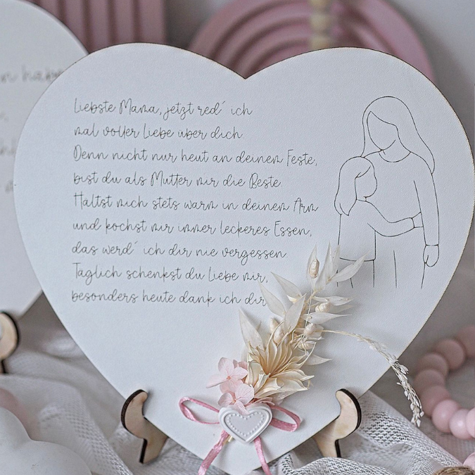 SVG Laserdatei Herz mit Gedicht zum Muttertag Mama mit Ständer für 3mm und 4mm Holz Trockenblumen Beste Mama Mutter Mami Familie SVG Datei – Bild 5