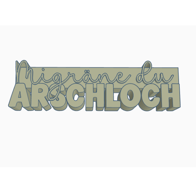 STL 3D Druck Datei Schriftzug Statement "Migräne du Arschloch" 3D-Druck Datei Quote Kopfweh Kopfschmerzen Aufsteller humor – Bild 2