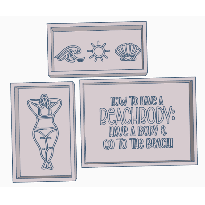STL 3D Druck Datei 3er Set Aufsteller Bild Bilderrahmen Schild Statement How to have a beachbody 3D-Druck Datei quotes summer selbsliebe – Bild 2