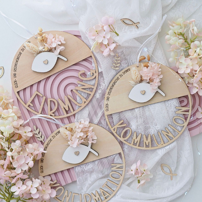 SVG Laserdatei 6er Set Kränze für Kommunion Konfirmation Firmung Geldgeschenk mit Fisch zum füllen mit Blumen oder Geldgeschenk SVG-Datei – Bild 16