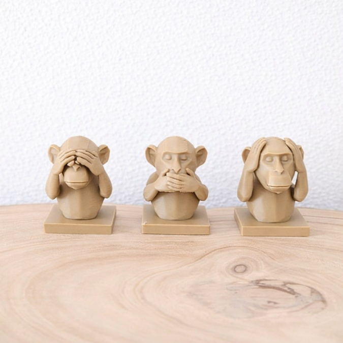 STL 3D Druck Datei Affennbüste Graphisch Affen geometrisch Nichts hören nichts sehen nichts sagen skalierbar 3D-Druck Datei Skulptur – Bild 3