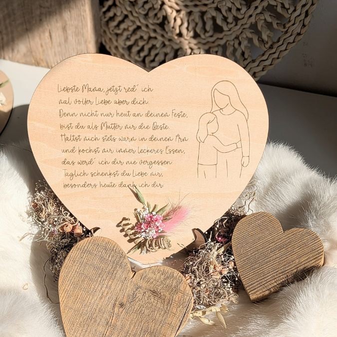 SVG Laserdatei Herz mit Gedicht zum Muttertag Mama mit Ständer für 3mm und 4mm Holz Trockenblumen Beste Mama Mutter Mami Familie SVG Datei – Bild 15