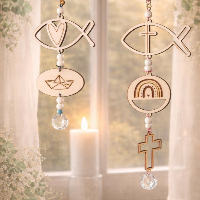 SVG Laserdatei 15 designs Sonnenfänger Kirchlich Kirche Konfirmation Kommunion Firmung Taufe Geschenk Anhänger SVG-Datei Glaube Regenbogen – Bild 7